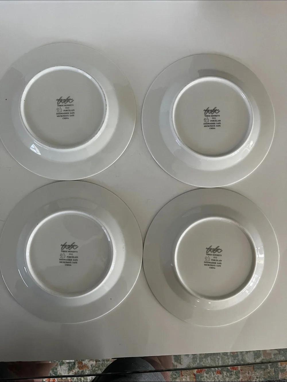 American Atelier Three monkeys porcelain salad plates hear see speak no evil 8”